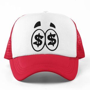 🆕Money Eyes $$ Foam Trucker Hat Mesh Snapback Cap Red/White